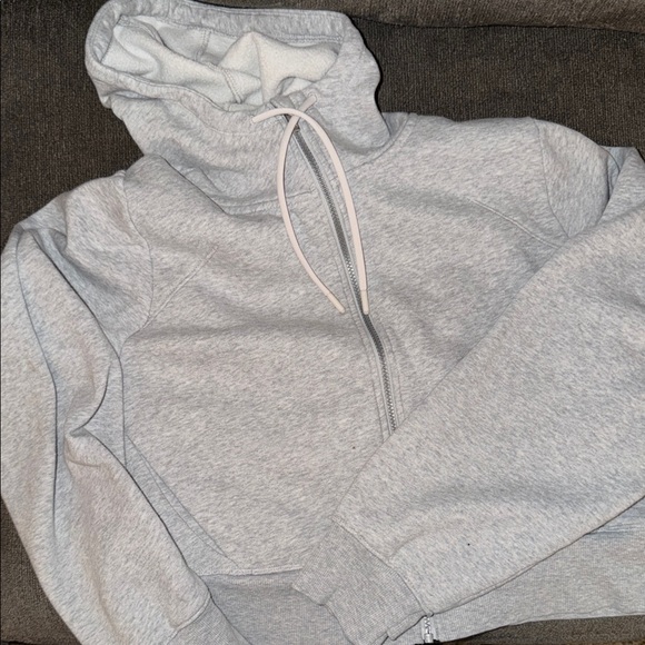 all in motion Sweaters - All In Motion Light Gray Zip-Up Hoodie with Drawstring